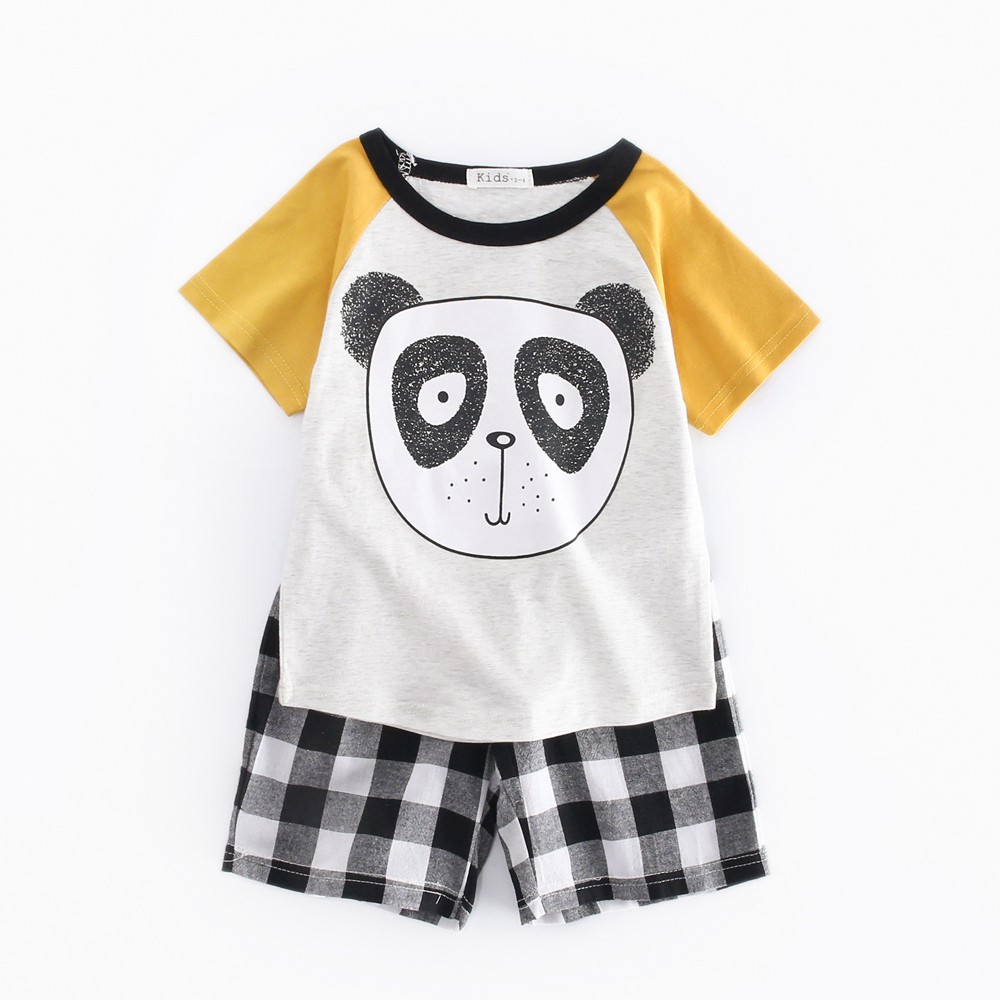 Bộ Quần Áo Cotton Ngắn Tay Họa Tiết Gấu Trúc Hoạt Hình Đáng Yêu Cho Bé Trai