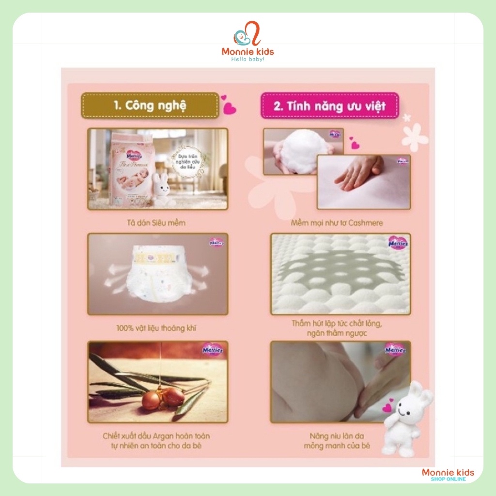 Bỉm quần Merries First Premium, tã dán merries NB66, S60d, M48d, L36q, XL32q - Monnie Kids