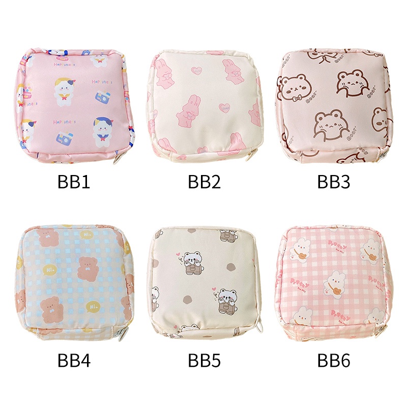 Túi Đựng Băng Vệ Sinh / Tiền Xu / Thẻ Hình Vuông Có Khóa Kéo Họa Tiết Dễ Thương