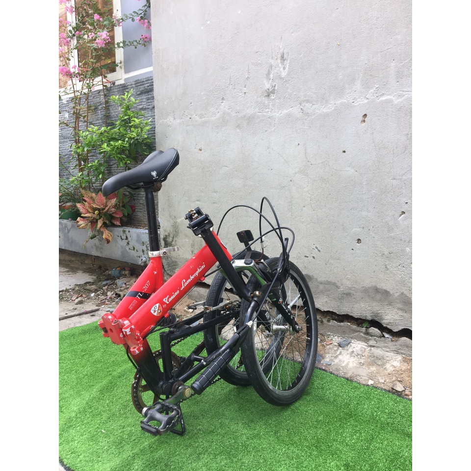 Xe đạp gấp Nhật bãi Lamborghin bánh 20 inch khung sườn nhôm Tay vặn shimano 6 cấp phuộc nhúng trước sau