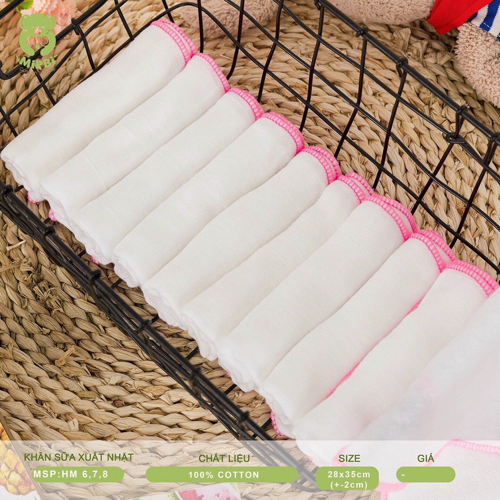 Khăn sữa xuất Nhật Mipbi cotton MIPBI 28x36cm ( Set 10 chiếc )