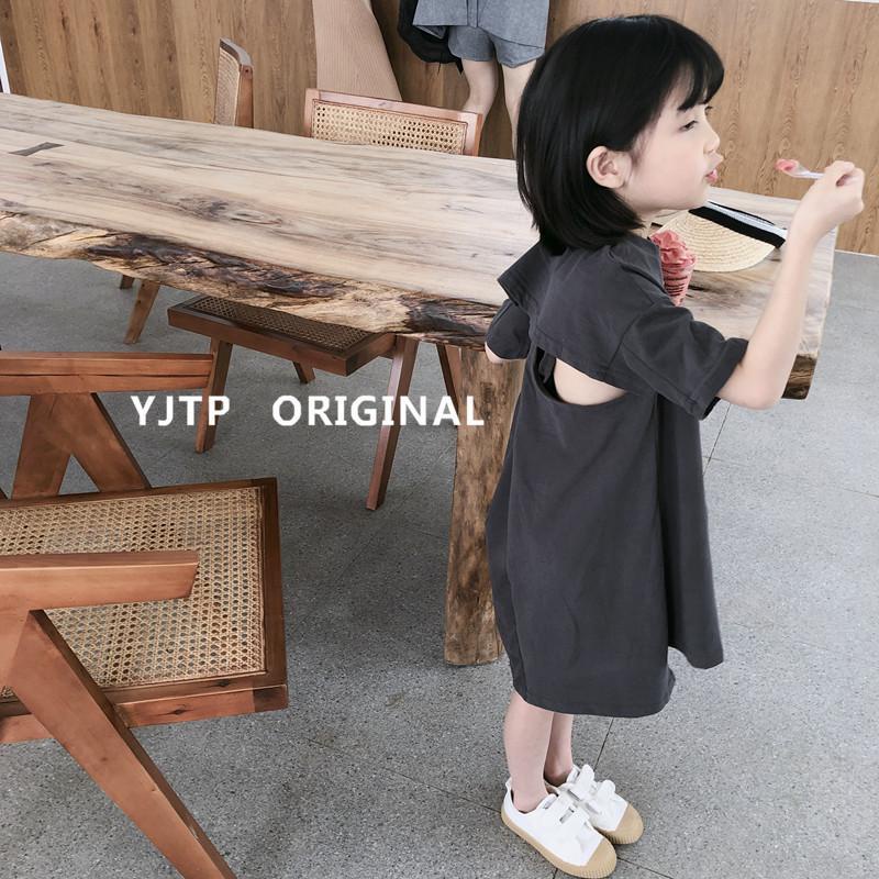Đầm Thun Lửng Tay Ngắn Hở Lưng Phong Cách Hàn Quốc Thời Trang Mùa Hè Dành Cho Bé Gái 8 Tuổi