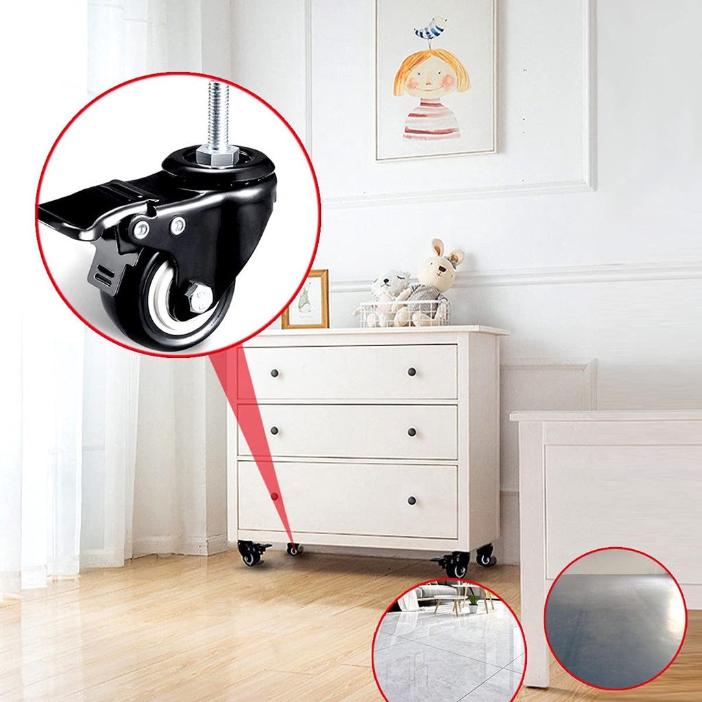 Bánh xe đen đầu vít chịu lực đủ kích thước - giá bán 1 bánh