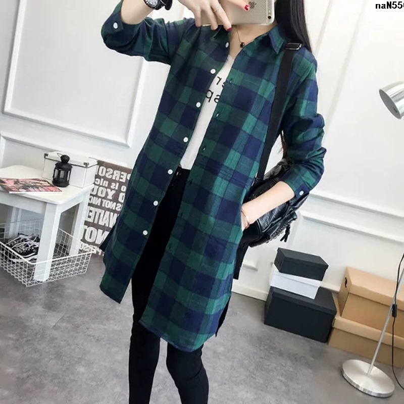 Áo Khoác Sơ Mi Dài Ngang Gối Kẻ Sọc Caro Dáng Ôm Thời Trang Chất Lượng Cao Phong Cách Mới Cho Nữ Sinh [Phong Cách Mới]