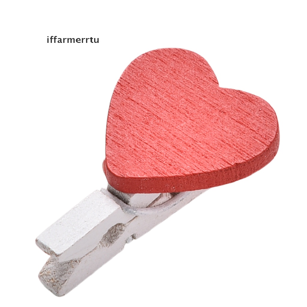 {iffarmerrtu} 20 Pcs Stylish Wooden Red Love Heart Pegs Photo Paper Clips Wedding Decor Craft hye