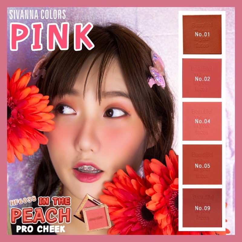 Phấn má hồng dạng bột và ánh nhũ Sivanna In The Peach Pro Cheek HF6038