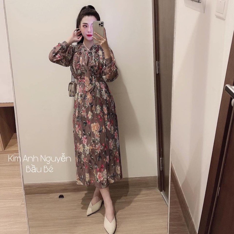 [Mã WAMT1505 giảm 10K đơn 0K] Đầm Dập Ly Hoa Nâu | BigBuy360 - bigbuy360.vn