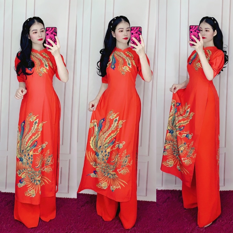 Sét áo dài truyền thống hoạ tiết mùa xuất đón tết siêu xinh TRIPBLE T DRESS - size M/L/XL/2XL - MS02L