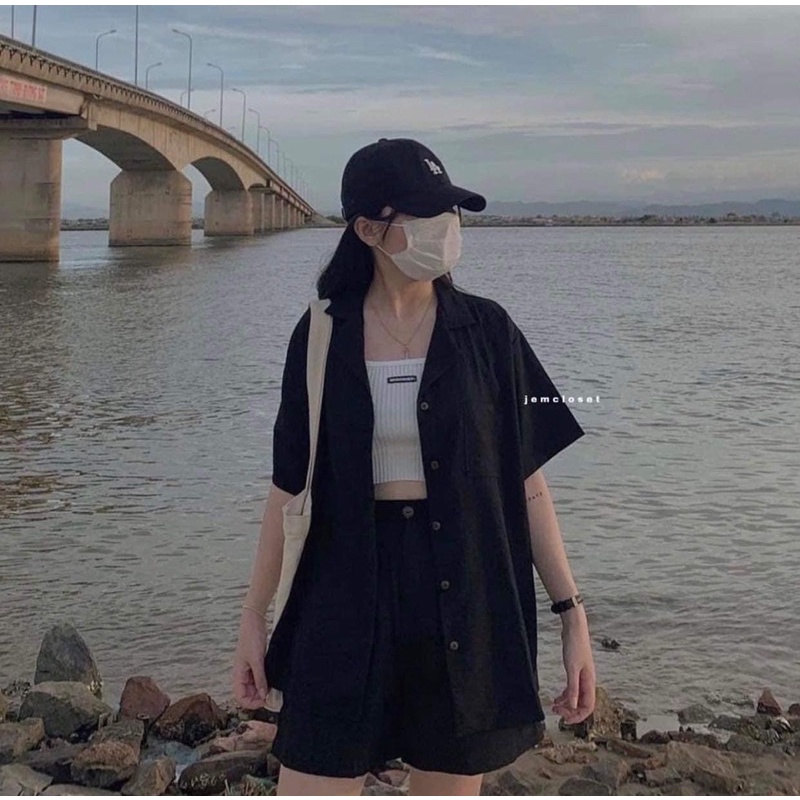 Set áo khoác Vest blazer kèm quần short phong cách Hàn Quốc ullzang Nhungkudostore
