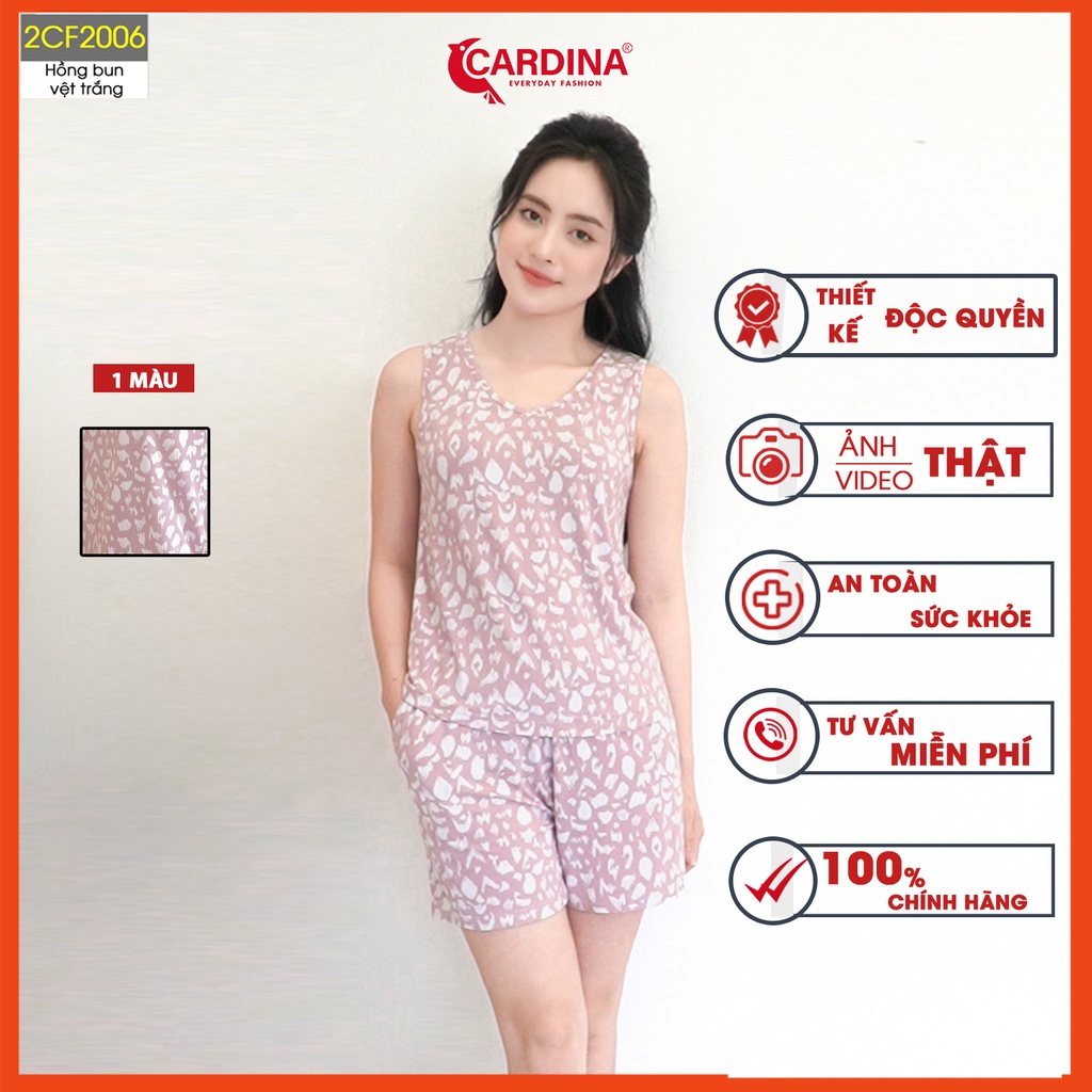 Đồ bộ nữ CARDINA chất cotton lạnh quần đùi áo sát nách co giãn 4 chiều họa tiết 2CF20