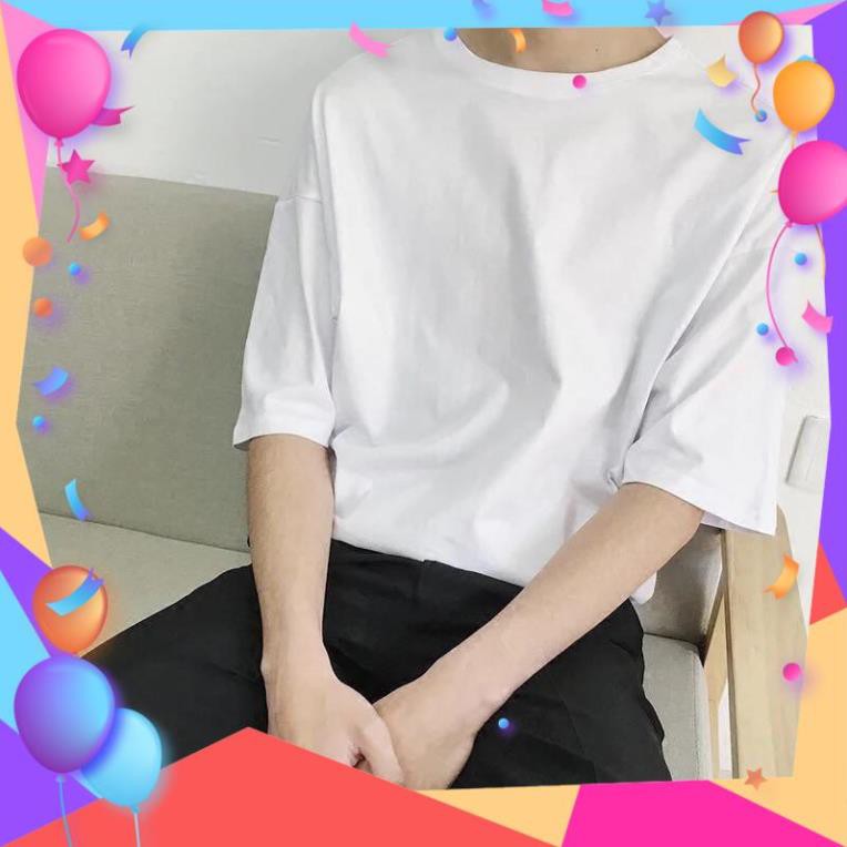 Áo thun trơn Tay Lỡ ( Lửng ) màu trắng và đen - Form rộng Cotton Thái AZ