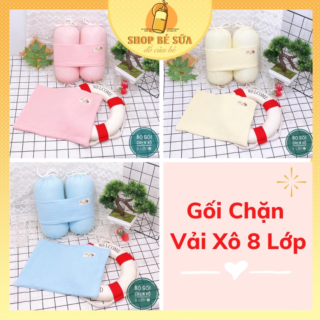 Gối Cho Bé  𝐅𝐑𝐄𝐄𝐒𝐇𝐈𝐏  Gối Chặn Vải Xô 8 Lớp Cho Bé Sơ Sinh Cao Cấp