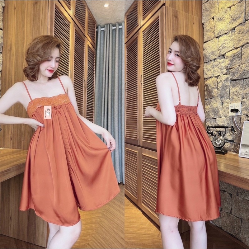 Váy ngủ sexy, váy ngủ nữ 2 dây lụa latin mềm mịn mặc ngủ thoải mái sang trọng Freesize <70kg