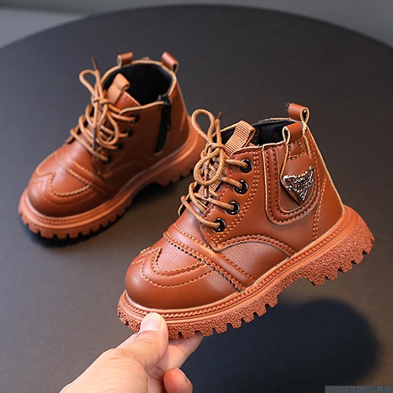 Giày bốt martin cổ thấp phối khóa kéo phong cách Anh quốc cá tính cho bé