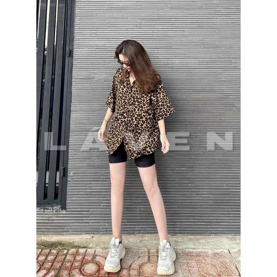 set áo sơ mi form rộng họa tiết quần thun ôm lửng ngố mẫu thời trang hè mới