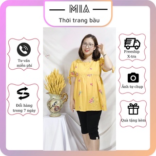 Áo bầu xinh dáng babydoll, áo bầu mùa hè vải mềm mát nhẹ Freesize