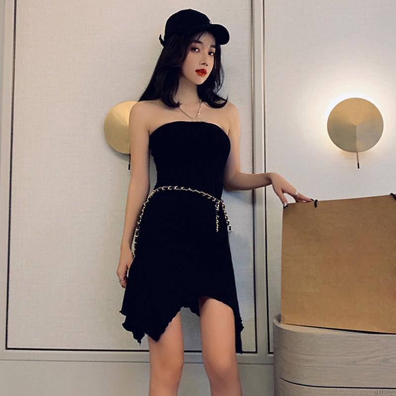 Đầm Không Dây Màu Trơn Phong Cách Hàn Quốc Quyến Rũ Cho Nữ