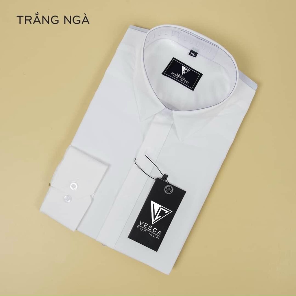 Áo sơ mi nam tay dài giấu cúc màu đen Vesca cao cấp chất vải lụa không nhăn thiết kế giấu cúc thời trang A3