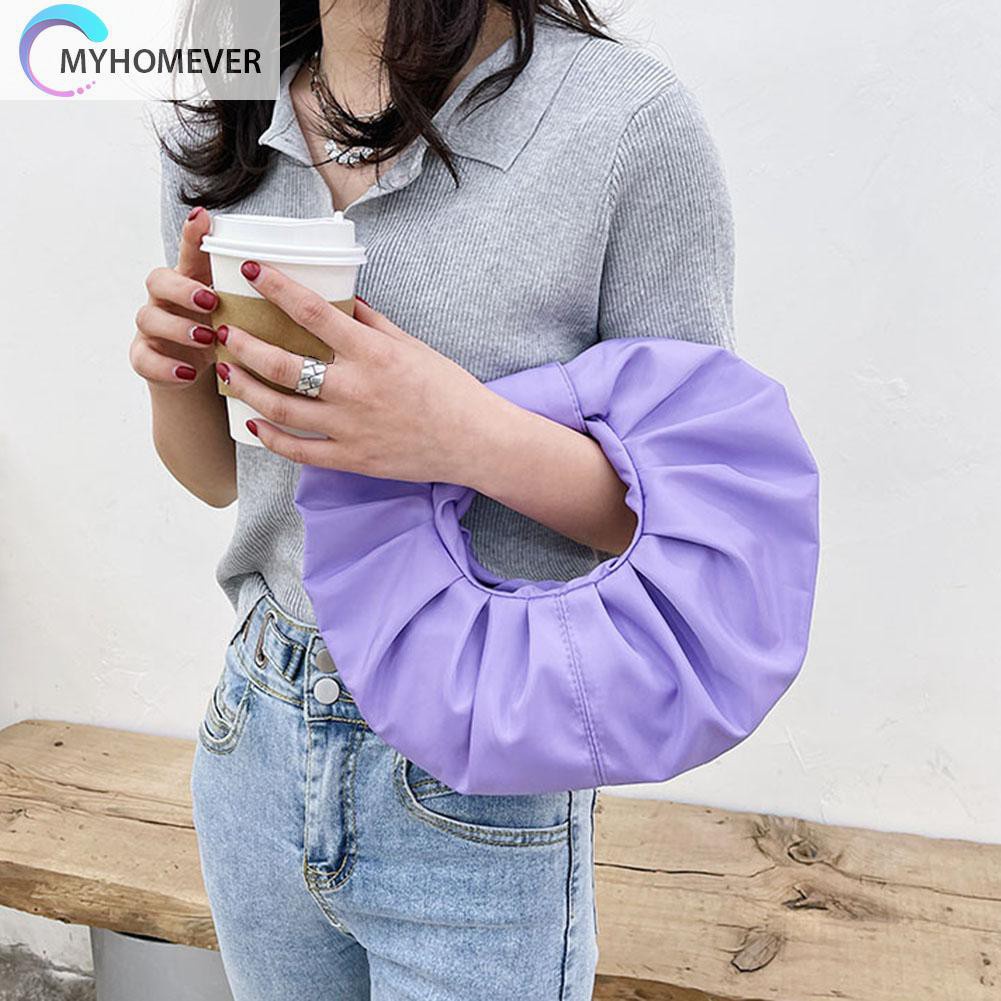 Túi Xách Da Pu Hình Tròn Xếp Ly Nhỏ Xinh Thời Trang Cho Bạn Gái