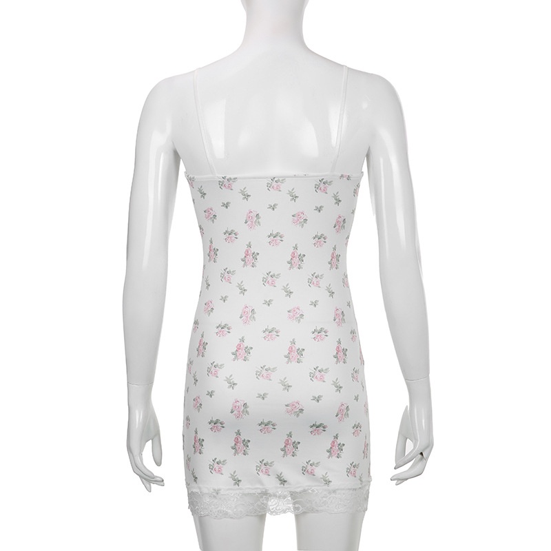 DUNEA Đầm hai dây hở lưng họa tiết hoa ngọt ngào thời trang dành cho nữ