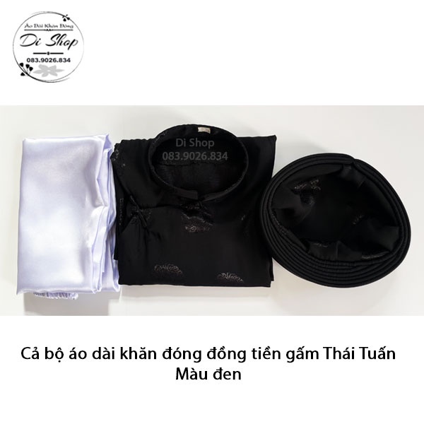 Cả bộ Áo dài khăn đóng gấm Thái Tuấn gồm ( áo+khăn+quần ) - MÀU ĐEN