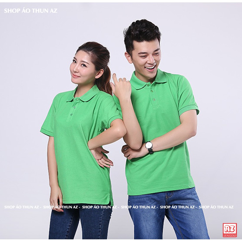 Áo thun nam nữ có cổ ( Cổ trụ Polo ) màu xanh lá cây trơn - Vải Cá sấu Poligan Thái