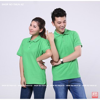 Áo thun nam nữ có cổ ( Cổ trụ Polo ) màu xanh lá cây trơn - Vải Cá sấu Poligan Thái