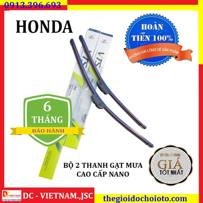 Sản Phẩm Bộ 2 thanh gạt nước mưa ô tô Nano xương mềm cao cấp dành cho hãng xe Honda: Accord-Civic-Hrv-City-Jazz-Crv,...