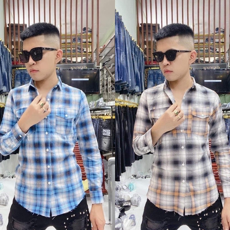 Áo sơ mi nam bbr loang màu dài tay rách gấu , chất liệu cotton không phai màu không xù lông