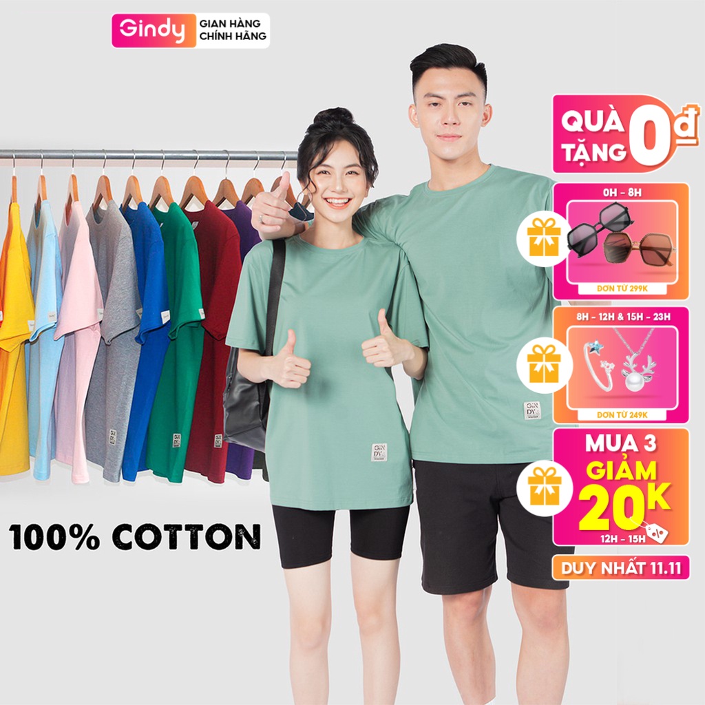 Áo phông thun trơn nam nữ chất cotton GINDY tay lỡ nhiều màu form rộng basic phong cách thời trang unisex A038 | BigBuy360 - bigbuy360.vn