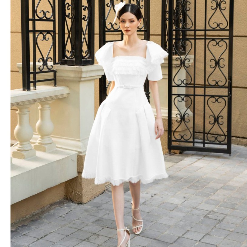 Đầm Tweed đi tiệc sang trọng thiết kế dáng xòe cổ điển | BigBuy360 - bigbuy360.vn