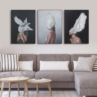 Bộ 3 tranh canvas cô gái 50 x 70cm - khung viền đen sr155