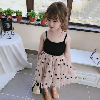 Đầm 2 dây voan sao cho bé gái