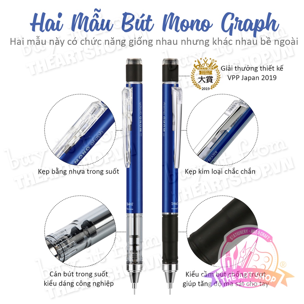 Bút chì cơ khí lắc đẩy ngòi TOMBOW Mono Graph cao cấp Nhật Bản ngòi 0.3mm/0.5mm THEARTSHOP