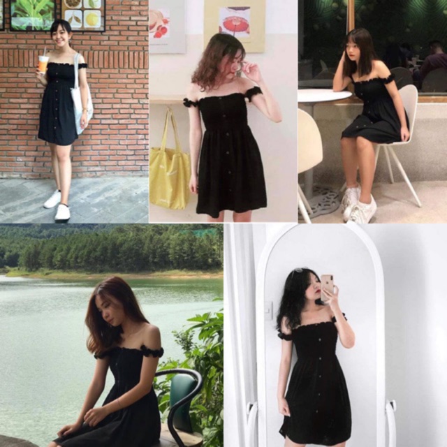 ĐẦM XINH KIMI DRESS MÀU ĐEN CHẤT VẢI LỤA PHẦN TAY VÁY VÀ NGỰC BO CHUN CO GIÃN ( kèm ảnh trải sàn )