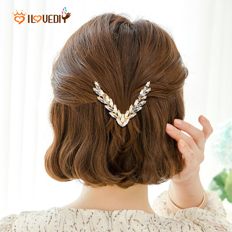 Kẹp Tóc Chữ V Đính Đá Pha Lê Phong Cách Hàn Quốc Sang Trọng Cho Nữ