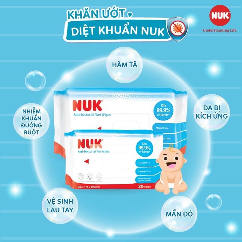 Khăn Ướt Kháng Khuẩn Không Chứa Cồn Nuk 20 Tờ Chính Hãng Nhập Khẩu Đức