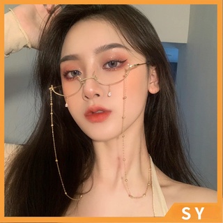 Mắt Kính Nửa Gọng Hình Giọt Nước Không Tròng Có Dây Xích Trang Trí Cho Nữ
