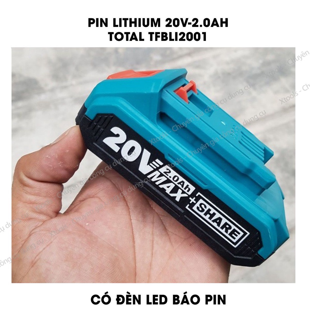 Pin sạc 20V TOTAL TFBLI20011, Pin Lithium dùng được cho các dòng máy 20V của INGCO - TOTAL, cục pin sạc 20V