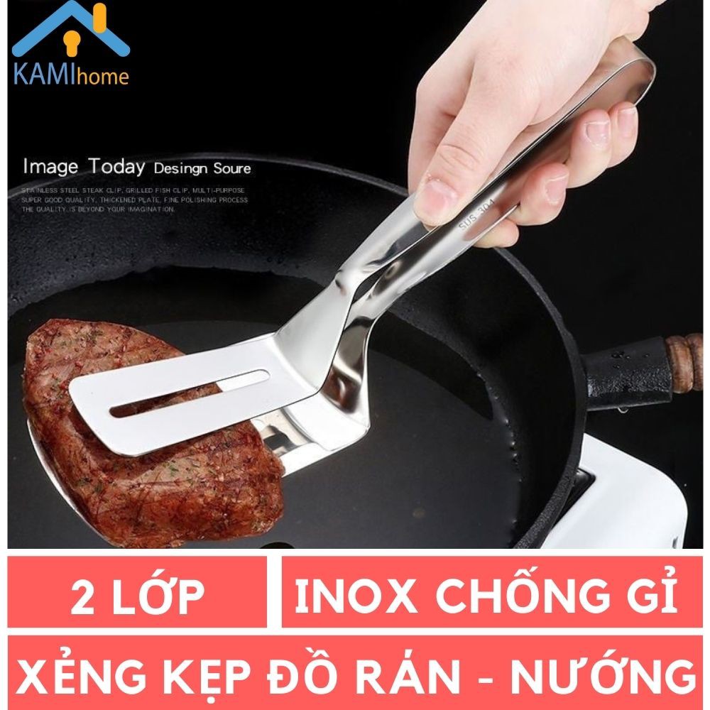 Xẻng kẹp lật đồ ăn Inox chống gỉ chuyên dùng Rán Nướng Xúc Pizza tiện lợi mã 20059 Kami