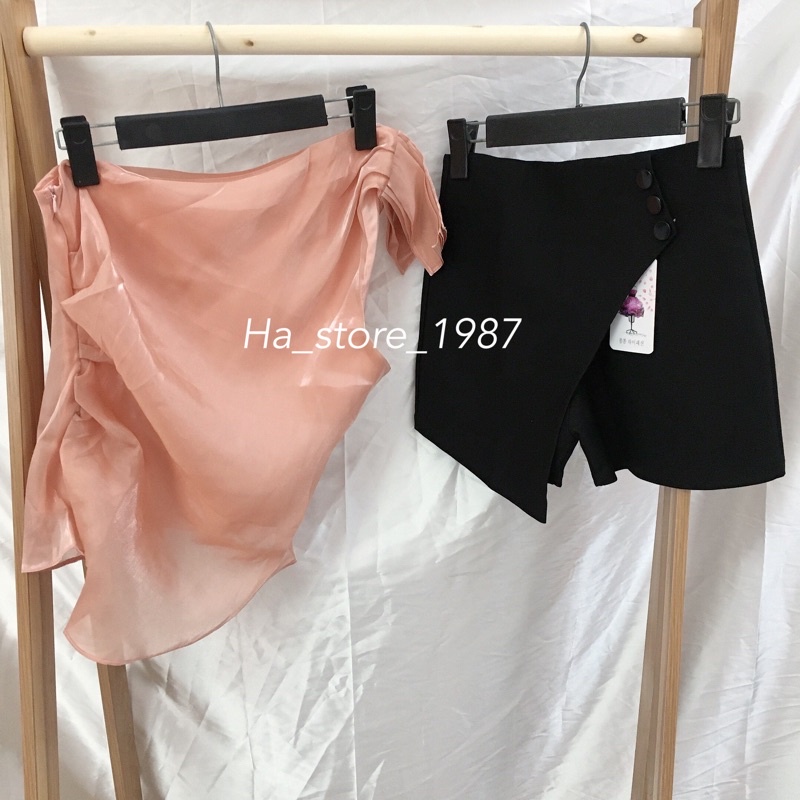 Set đồ nữ áo voan tơ quần giả váy cực xinh (ảnh thật)