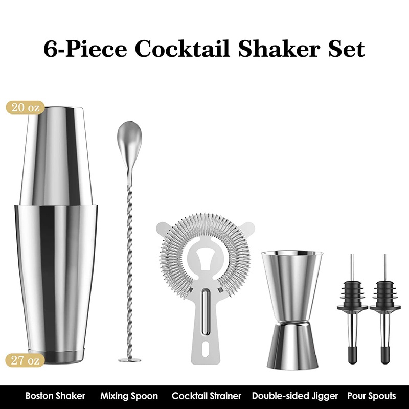 Bộ Dụng Cụ Pha Chế Cocktail 6 Món Bằng Thép Không Gỉ Cho Bartender