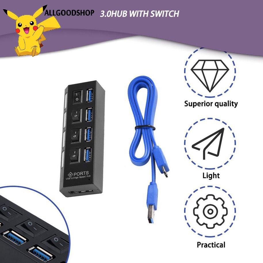 HUB Ổ ĐIỆN 4 PORT CÓ CÔNG TẮC USB 3.0 Hub 5Gbps High Speed  with on/off switch