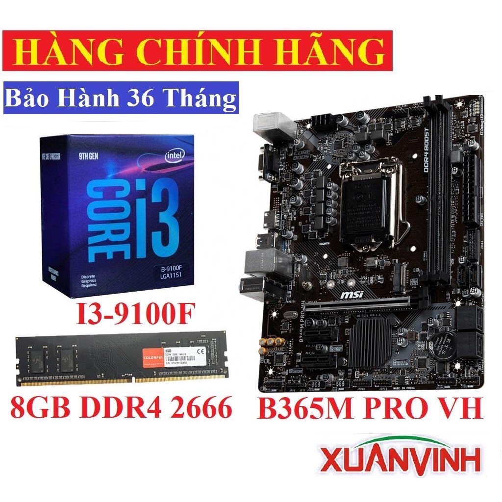 COMBO Bộ Vi Xử Lý I3-9100F +  Bo Mạch Chủ MSI B365M PRO-VH + RAM 8GB (NEW 100%, CHÍNH HÃNG) | BigBuy360 - bigbuy360.vn