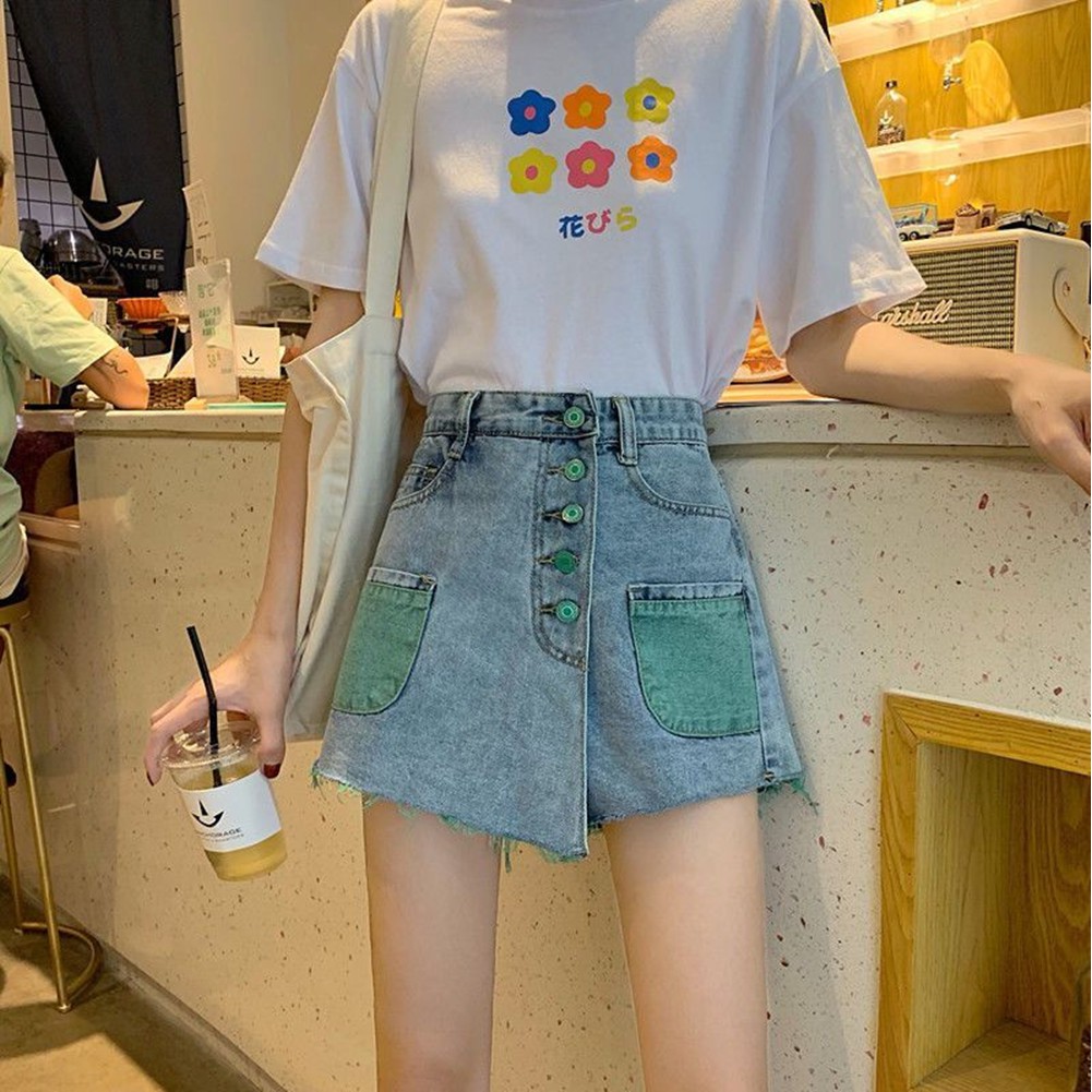 Chân Váy Denim Lưng Cao Dáng Chữ A Thiết Kế Lệch Tà Cá Tính | BigBuy360 - bigbuy360.vn