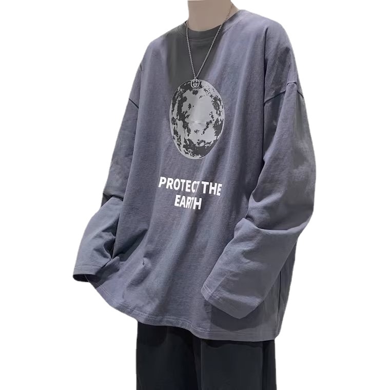 Áo Thun Nam Tay Dài Dáng Rộng In Chữ Phong Cách Hàn Quốc Thời Trang Thoải Mái Size M-5XL