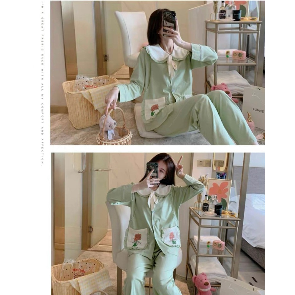 Bộ bầu - bộ sau sinh - chất liệu cotton - kiểu mới thời trang ( lá sen túi in bông hồng )