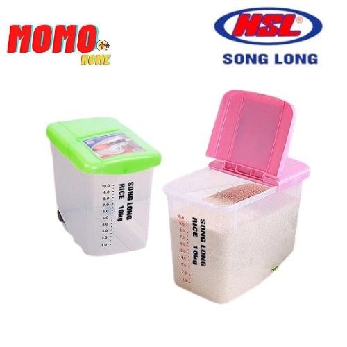 Thùng đựng gạo Song Long 10kg nhựa chắc chắn , có bánh xe tiện lợi , nắp mở dễ dàng - MOMO