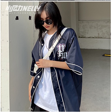 Áo sơ mi bóng chày  UNISEX rộng thụng phong cách Hàn Quốc