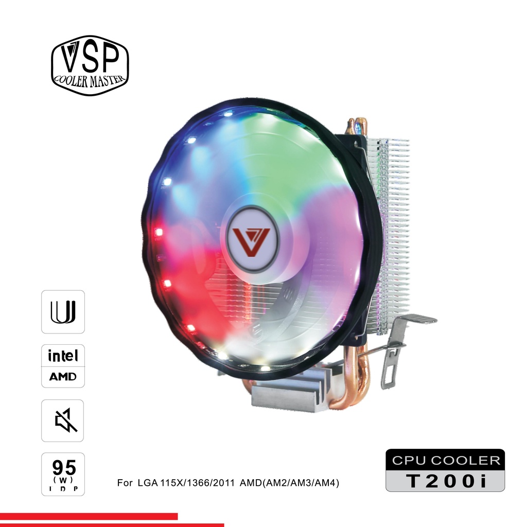 Quạt Tản Nhiệt CPU, Tản Nhiệt Khí CPU Máy Tính Bàn, AMD, Intel, 2U/4U, Fan 12Cm, Led RGB Và ARGB, Chính Hãng VSP, BH 2T